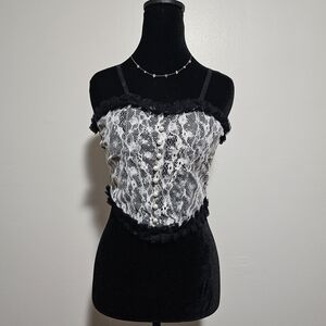 SHEIN Lace Corset Top Black White Gothic Y2K Style